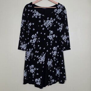 Papa Vancouver Tunic Womens L Black Floral Layered 3/4 Sheer Sleeves Lagenlook